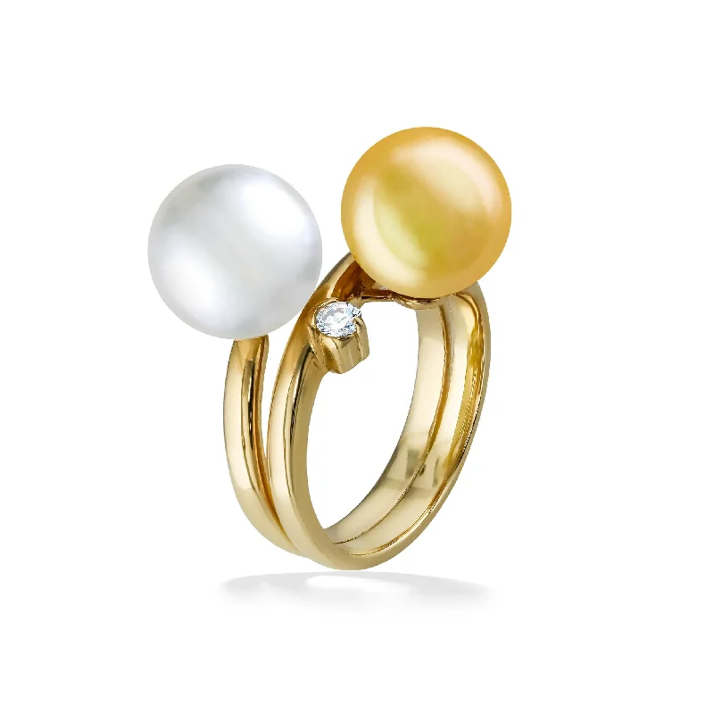 Ladies cocktail rings-Golden South Sea Pearl  Wrap Ring