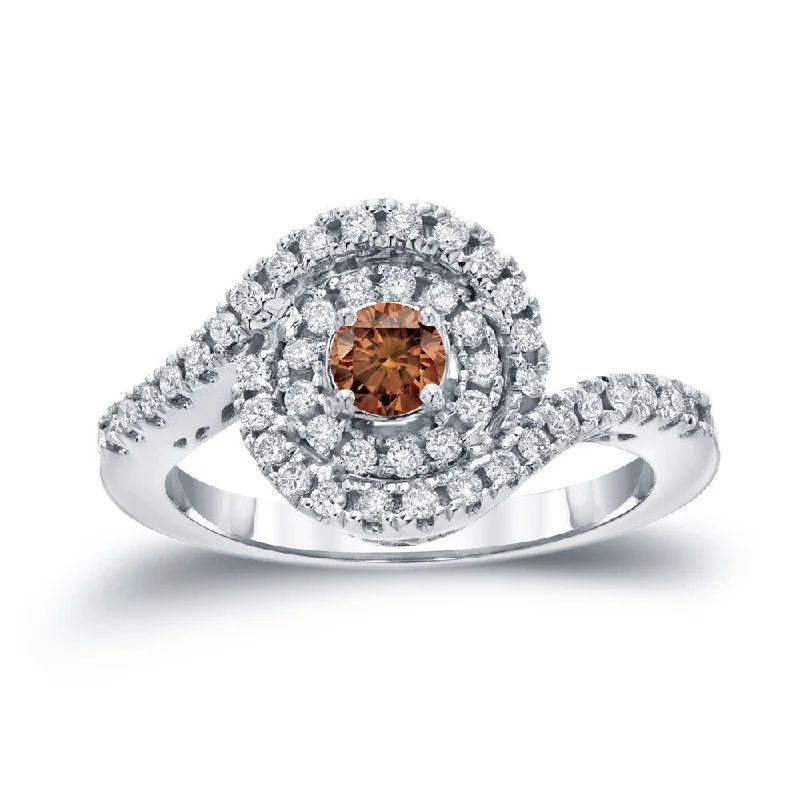 Ladies oval engagement rings-14k Gold Round 4/5ct TDW Brown Diamond Swirl Engagement Ring by Auriya