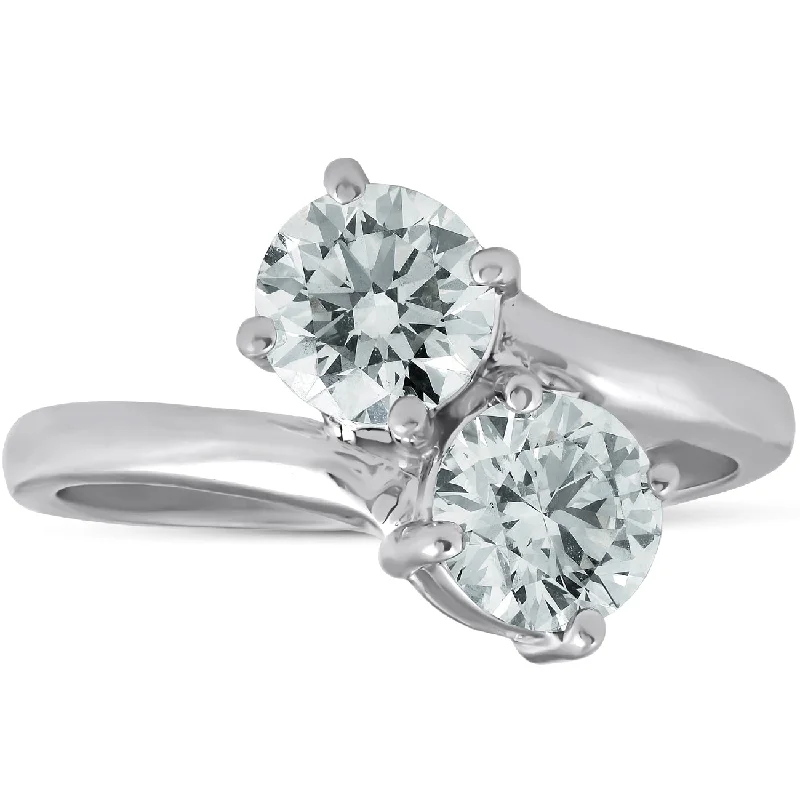 Ladies engagement rings with colored stones-1 1/2 Ct Two Stone Diamond Forever Us Engagement Ring 14k White Gold