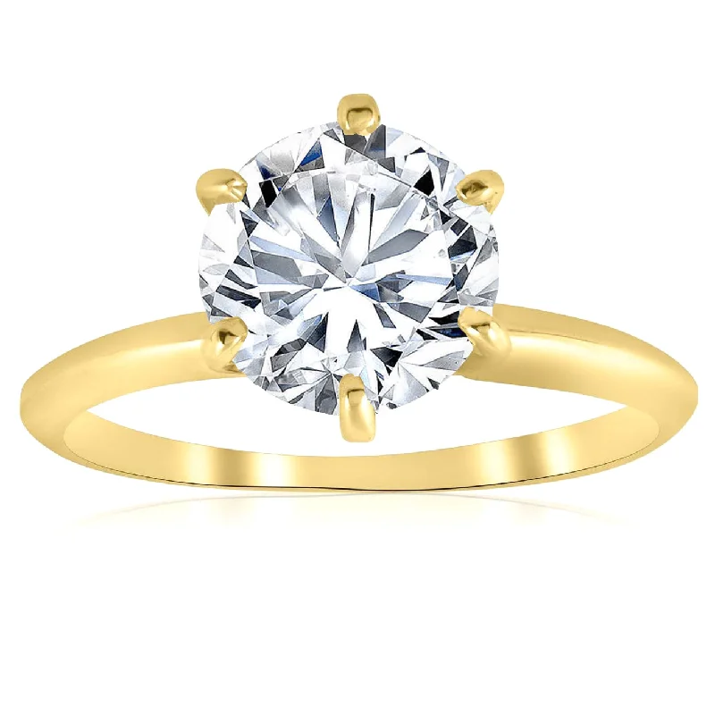 Ladies emerald cut engagement rings-2ct Solitaire Moissanite Engagement Ring Round Brilliant 14k Yellow Gold