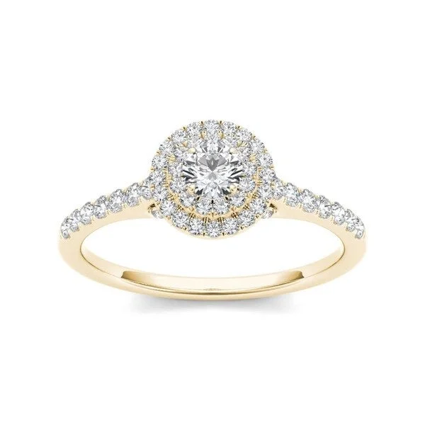 Ladies round engagement rings-De Couer 10k Yellow Gold 1/2 ct TDW Diamond Double Halo Engagement Ring