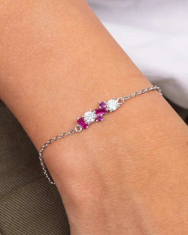 Ladies adjustable bangles-Zircon Pink And Purple Bracelet (01)