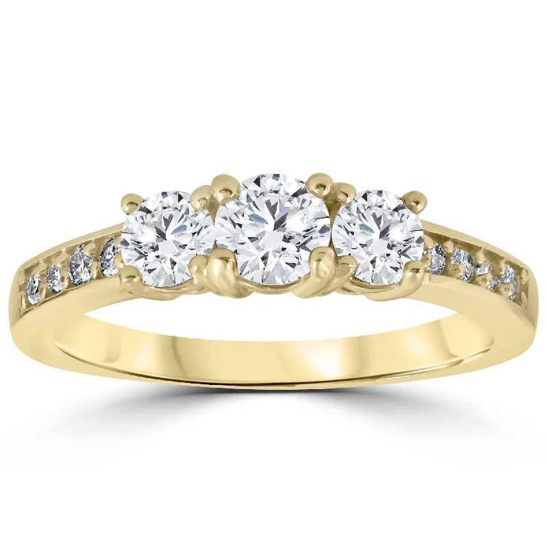 Ladies contemporary engagement rings-1 1/2 cttw Diamond 3-Stone Engagement Anniversary Ring 14k Yellow Gold