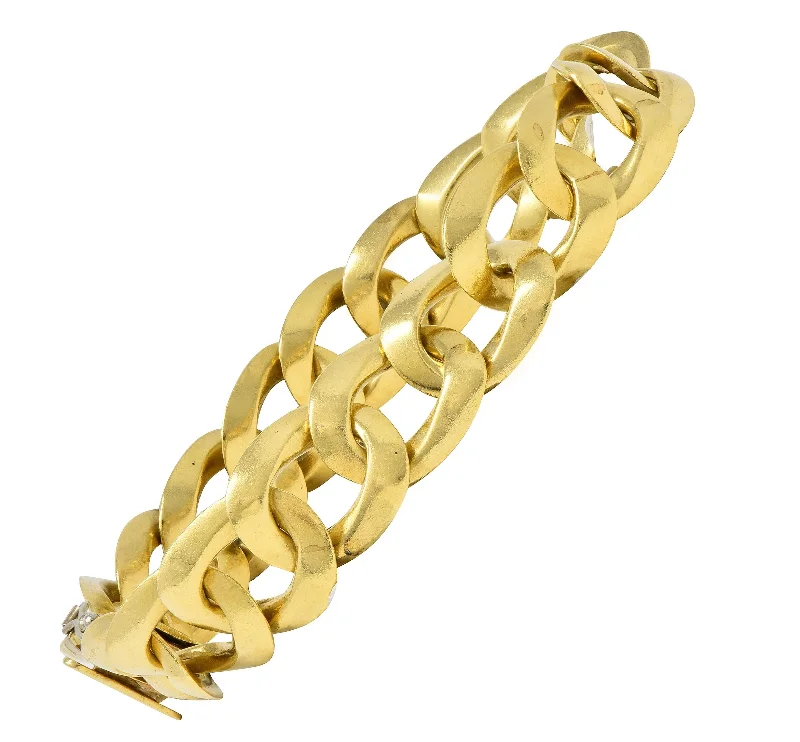 Ladies gemstone bracelets-1970's 18 Karat Yellow Gold Vintage Curb Link Unisex Bracelet