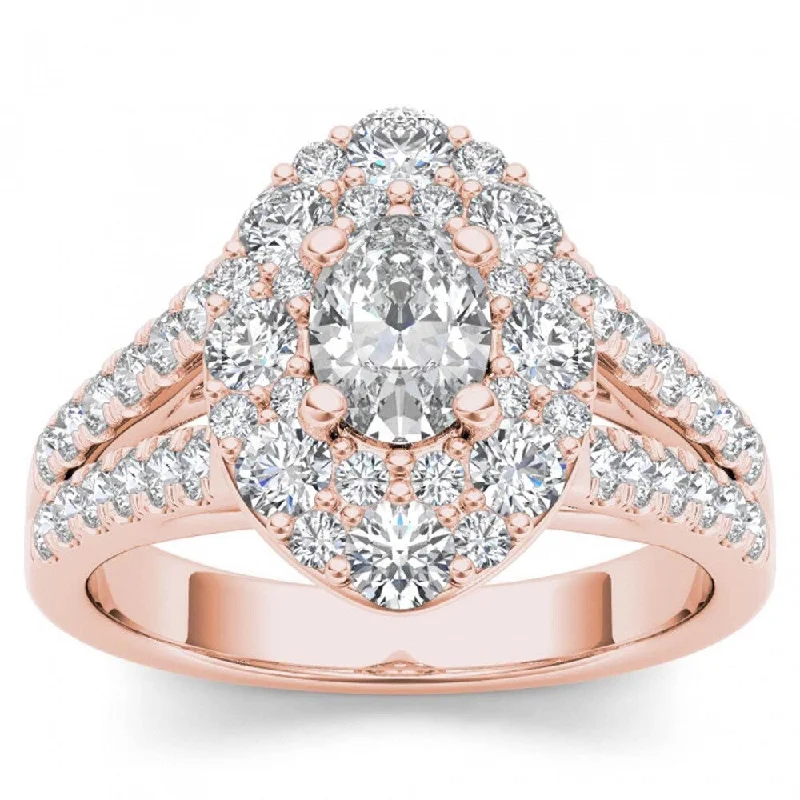 Ladies engagement rings with colored diamonds-De Couer 14k Rose Gold 1 7/8ct TDW Oval Shape Diamond Halo Engagement Ring - Pink