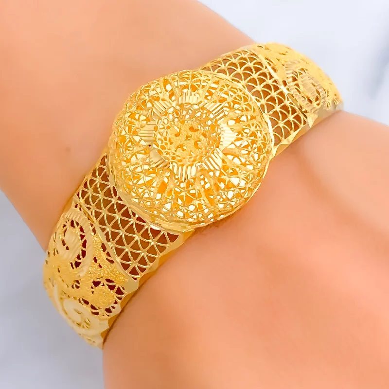 Ladies cuff bracelets-Grandiose Precious 21K Gold Mesh Bangle Bracelet