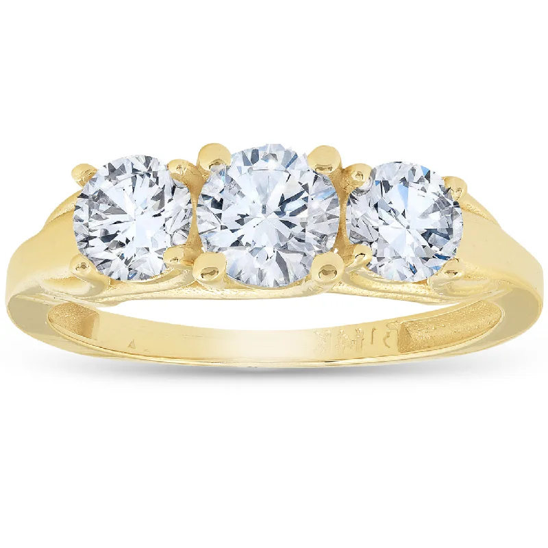 Ladies romantic engagement rings-1.40 Ct Genuine Diamond Three Stone Engagement Ring 14k Yellow Gold