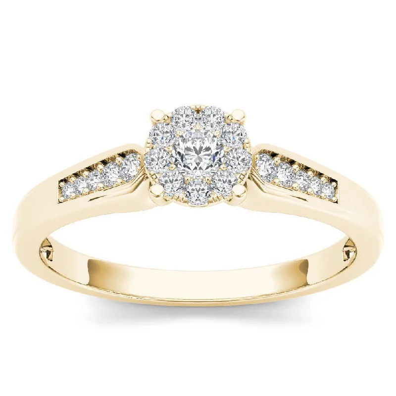 Ladies platinum engagement rings-De Couer 10k Yellow Gold 1/4ct TDW Diamond Cluster Engagement Ring