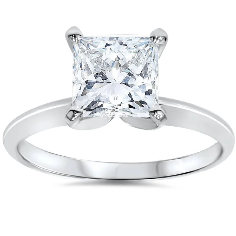 Ladies cushion cut engagement rings-1 1/2 Ct Princess Cut Diamond Solitaire Engagement Ring 14k White Gold