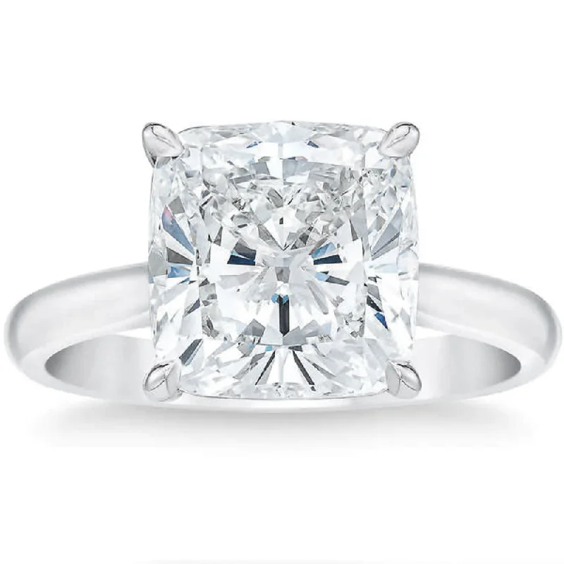 Ladies elegant engagement rings-3.30Ct Cushion Moissanite Solitaire Engagement Ring 14k White Gold