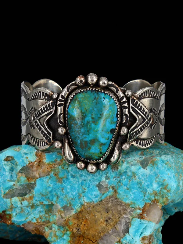 Ladies diamond-encrusted bracelets-Vintage Estate Turquoise Sterling Silver Cuff Bracelet