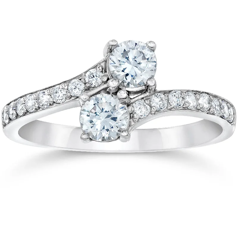 Ladies floral engagement rings with diamonds-1CT 2 Stone Forever Us Lab Created Diamond Engagement Ring 14k White Gold