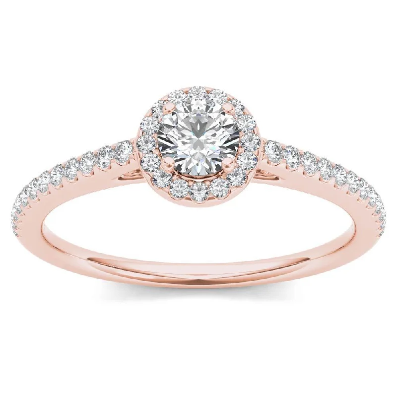 Ladies engagement rings with colored diamonds-De Couer IGI Certified 14k Rose Gold 1/2ct TDW Diamond Halo Engagement Ring - Pink