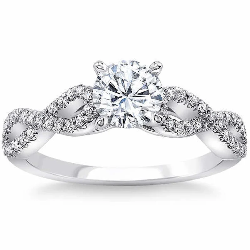 Ladies personalized engagement rings-1 1/2 Ct Diamond Engagement Ring Infinity Twist Band (1ct center) 14k White Gold