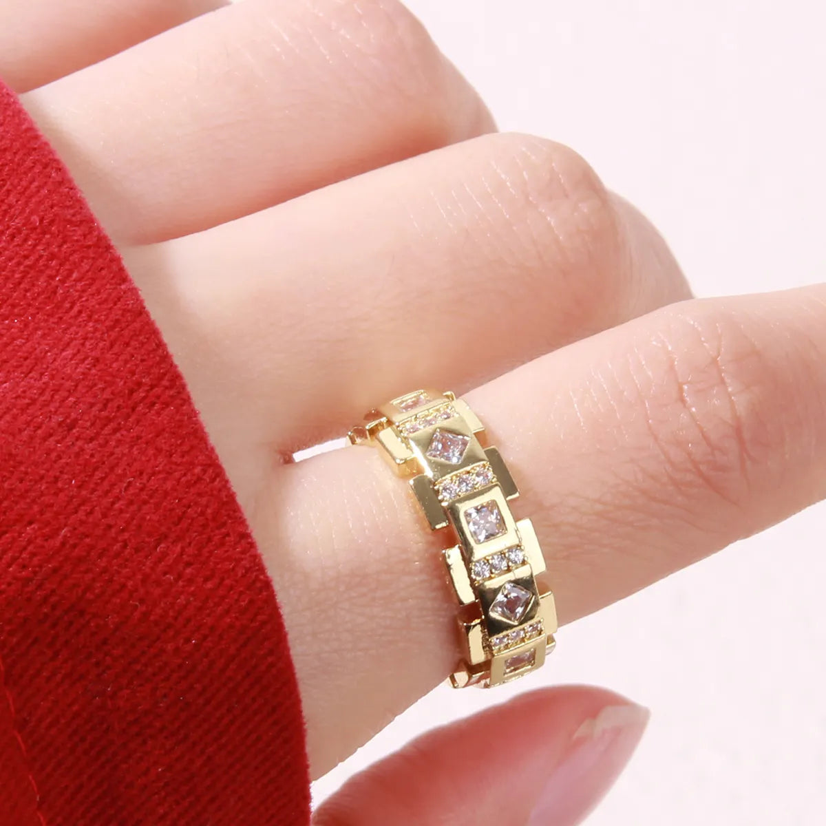 Ladies emerald-cut rings-Wholesale IG Style Modern Style Artistic Geometric Copper Shiny Metallic Inlay Gold Plated Zircon Rings