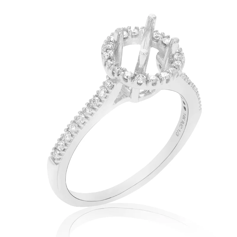 Ladies twisted band engagement rings-1/3 cttw Diamond Semi Mount Engagement Ring in 14K White Gold Center Round