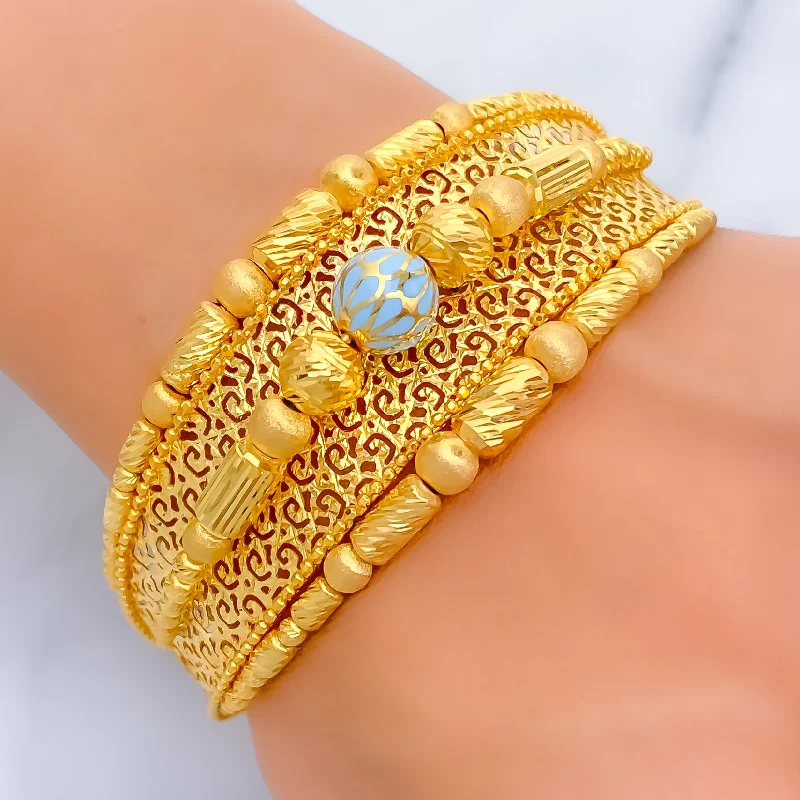 Ladies minimalist gold bracelets-Regal Exquisite Layered 21K Gold Bangle Bracelet