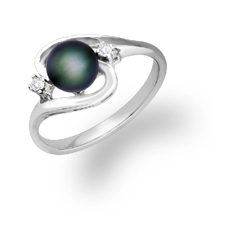 Ladies cushion-cut rings-Peacock Akoya Pearl Ring