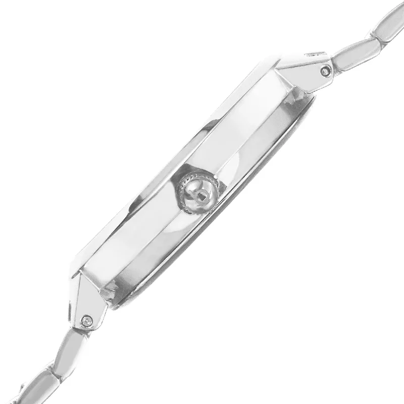 Ladies sterling silver bracelets-Burgi Ladies Silvertone Swiss Quartz Stainless Steel Diamond-dial Bracelet Watch