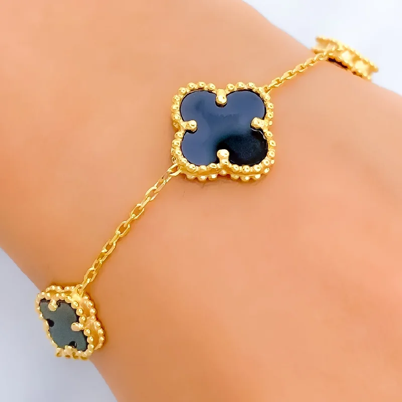 Ladies beaded bracelets-Versatile Lovely 21k Gold Clover Bracelet