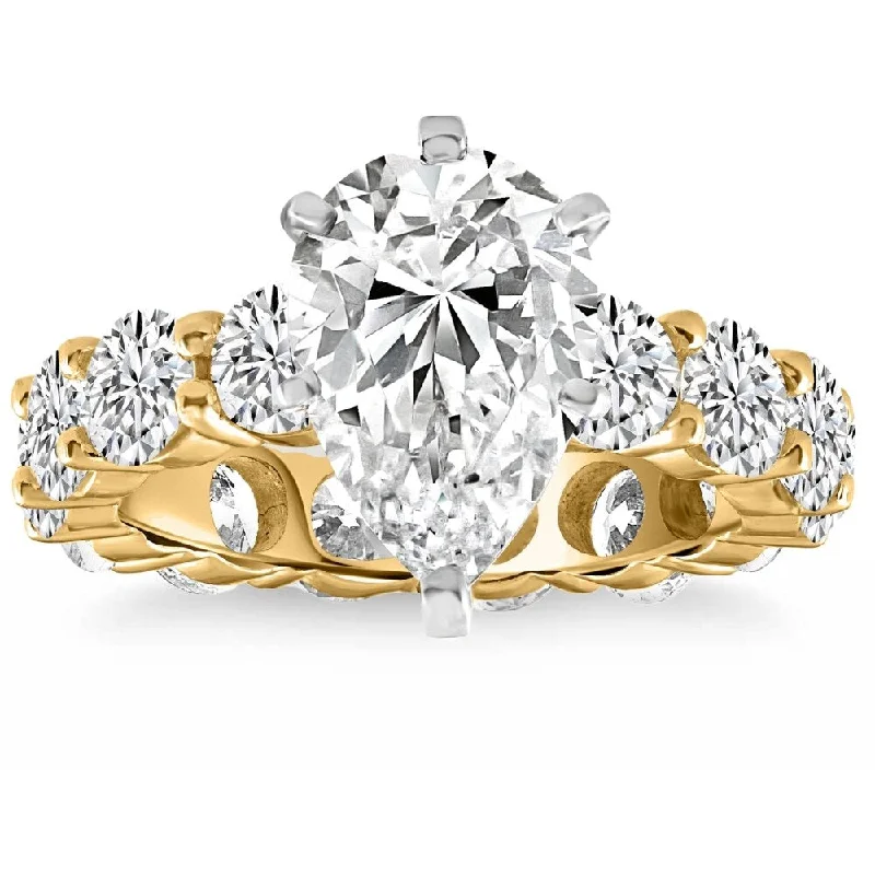 Ladies engagement rings with side diamonds-Certified 7.52Ct Pear Diamond Eternity Engagement Ring Gold Lab Grown