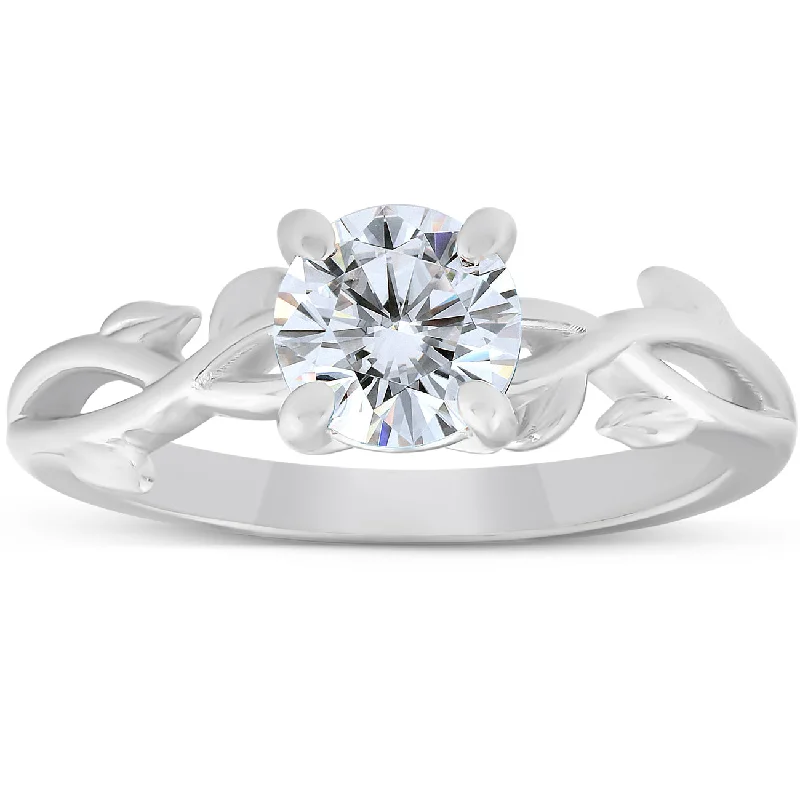 Ladies vintage diamond engagement rings-1 1/4 ct Solitaire Moissanite Vine Engagement Ring 14k White Gold