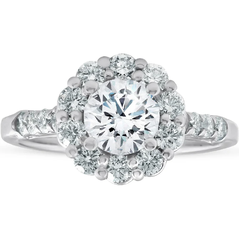 Ladies round brilliant cut engagement rings-2 3/4 Ct Round Diamond Halo Engagement Ring 14k White Gold