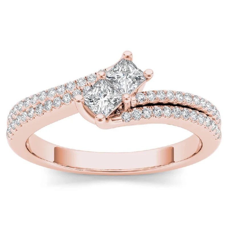 Ladies engagement rings with sapphire center stones-De Couer 14k Rose Gold 1/2ct TDW Two-Stone Diamond Engagement Ring - Pink