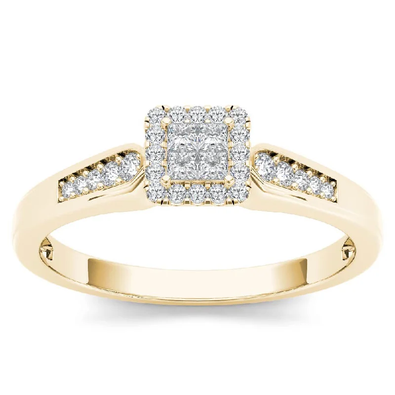 Ladies antique engagement rings-De Couer 10k Yellow Gold 1/4ct TDW Diamond Halo Engagement Ring