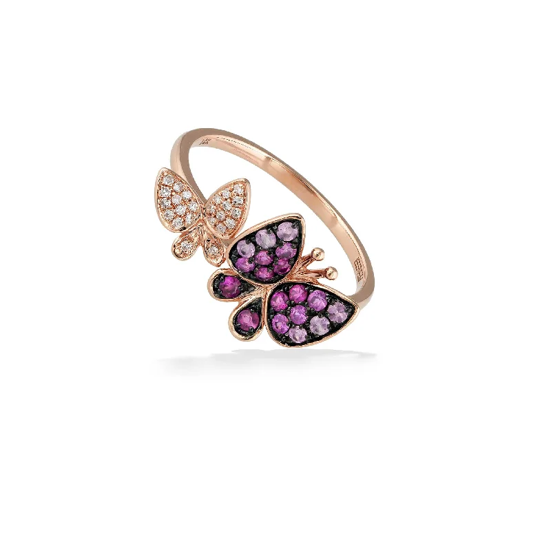 Ladies engraved rings-Effy Pink Sapphire Butterfly Ring