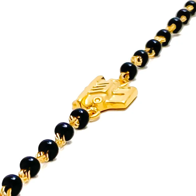 Ladies double-chain bracelets-Dazzling Petite 22k Gold Black Bead Baby Bracelet