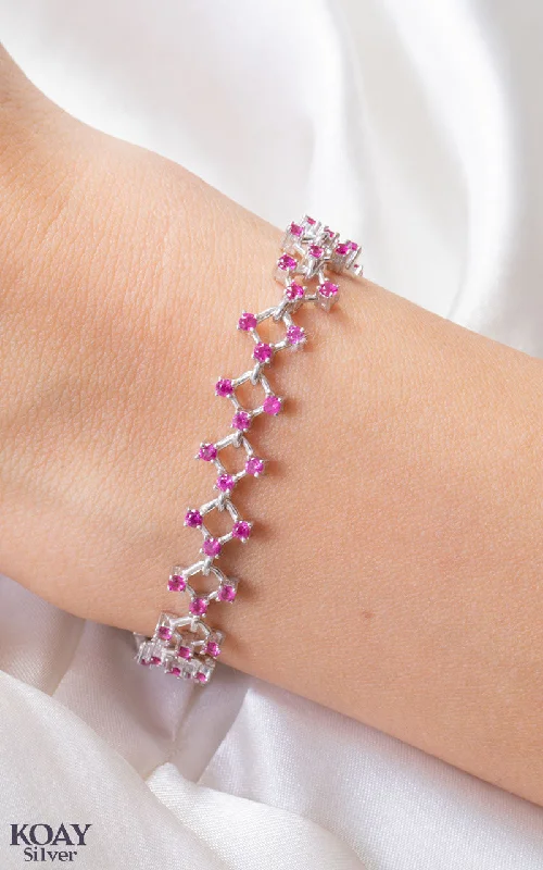 Ladies antique bracelets-Double Zircon Bracelet (010) Pink