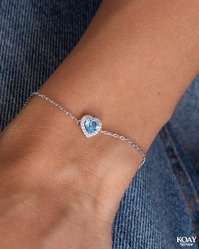 Ladies engraved bangles-Aqua Heart Zircon (02) Bracelet