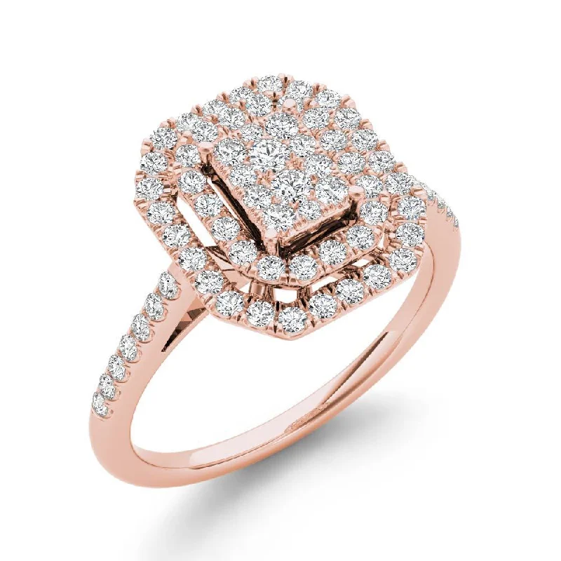 Ladies vintage-inspired solitaire engagement rings-De Couer IGI Certified 1/2ct TDW Diamond Cluster Halo Engagement Ring - Pink