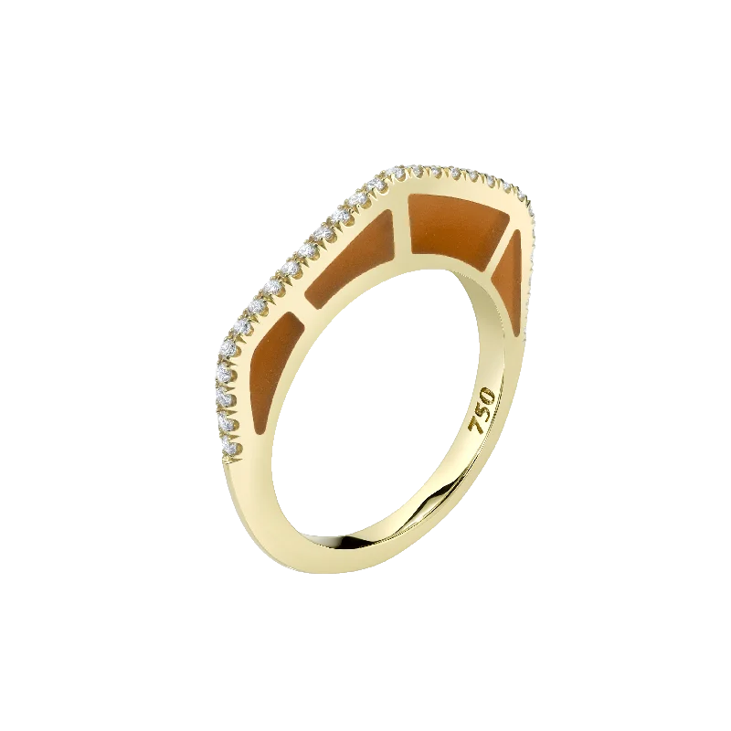 Ladies ring sets-Cobra Ring with Cognac Enamel and Diamond Pave