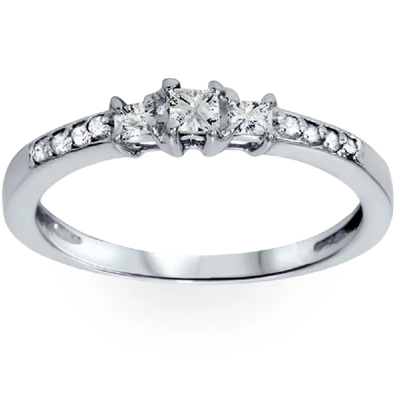 Ladies modern engagement rings-1/4ct Three Stone Princess Cut Diamond Engagement Ring 14K White Gold