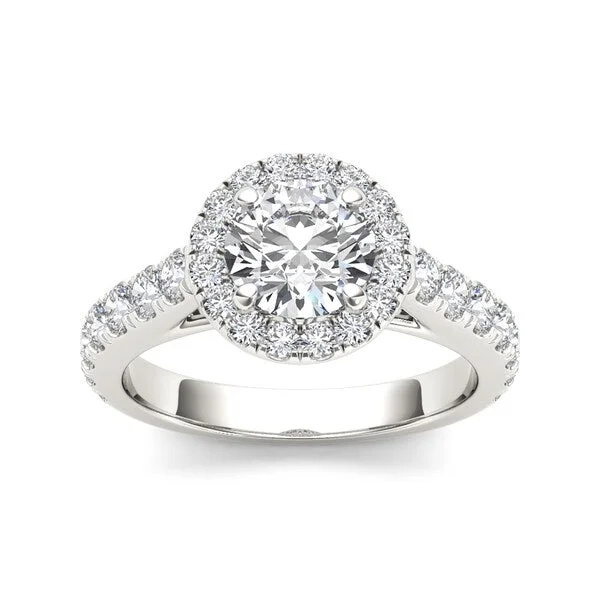 Ladies solitaire engagement rings-De Couer 14k White Gold 1 1/2ct TDW Diamond Halo Engagement Ring - White H-I