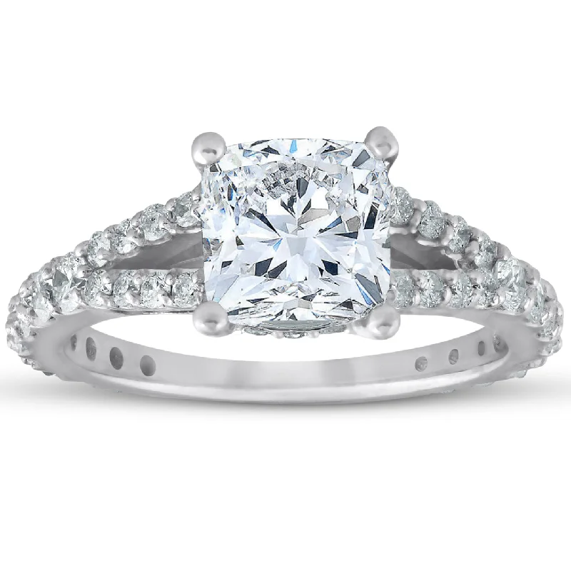 Ladies engagement rings with white sapphires-2 1/2ct Cushion Diamond Engagement Ring 14k White Gold