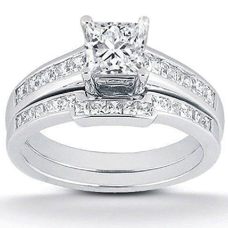 Ladies high-end engagement rings-1ct Princess Cut Channel Set Diamond Wedding Engagement Ring 14K White Gold