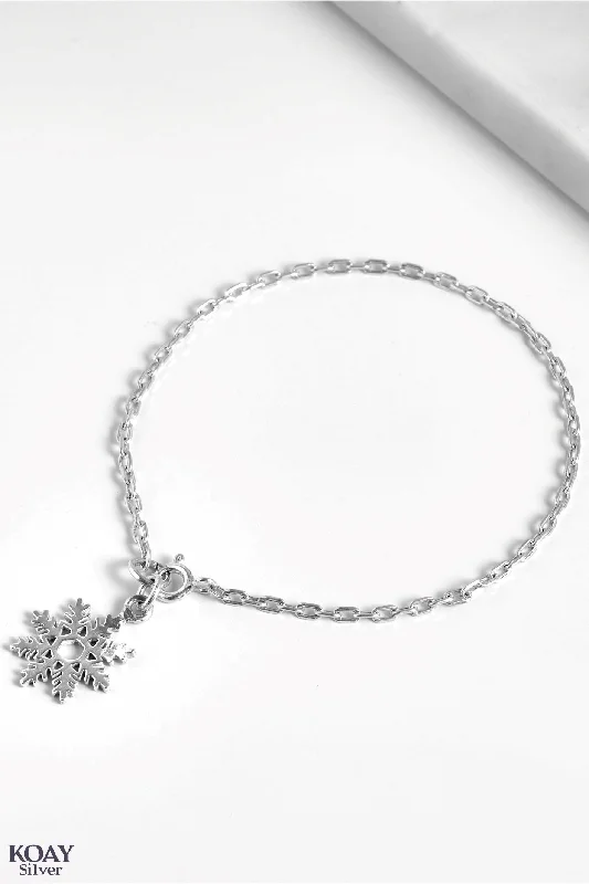 Ladies gemstone bangles-Silver Snowflake Bracelet 02