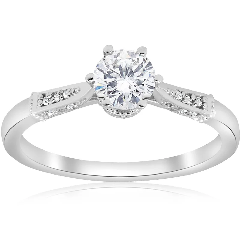 Ladies cushion cut engagement rings-5/8ct Diamond Engagement Ring Vintage 14k White Gold Round Cut