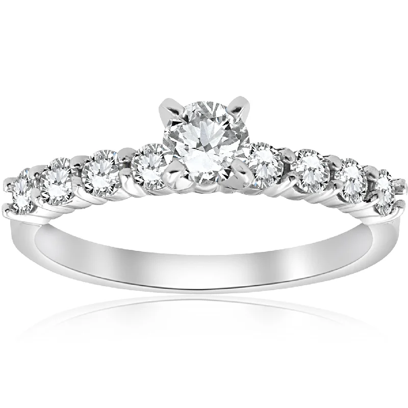 Ladies floral engagement rings with diamonds-1 ct TDW Round Diamond Engagement Ring 14k White Gold