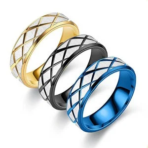 Ladies cocktail rings-Wholesale Jewelry Stainless Steel Plaid Ring Gooddiy