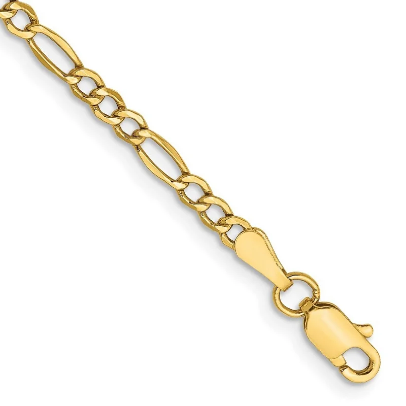 Ladies minimalist bracelets-Curata 10k 2.5mm Figaro Chain Bracelet - 7 Inch