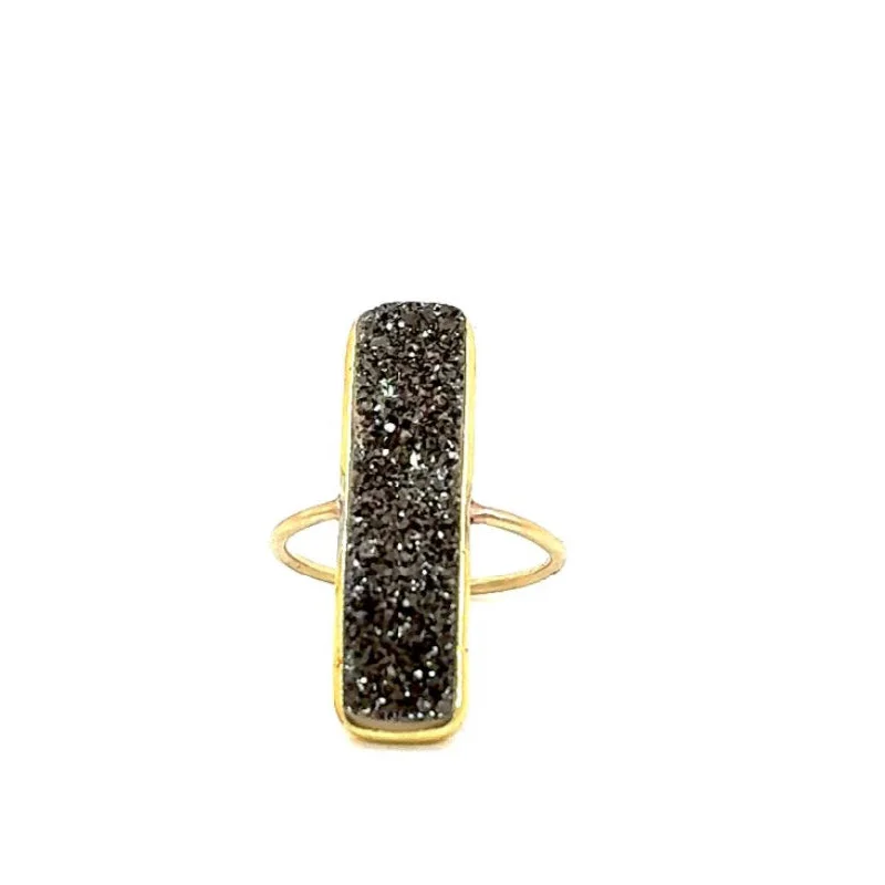 Ladies vintage-inspired rings-Baguette Druzy Ring