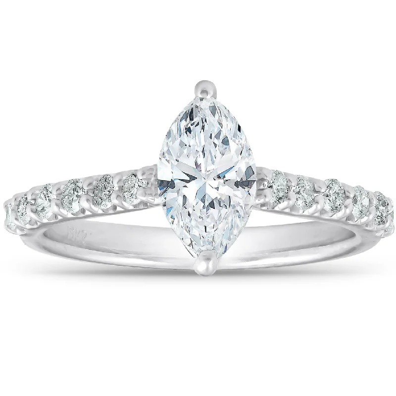 Ladies moissanite engagement rings-1 1/3 ct TDW Marquise Diamond Engagement Ring Side Stones