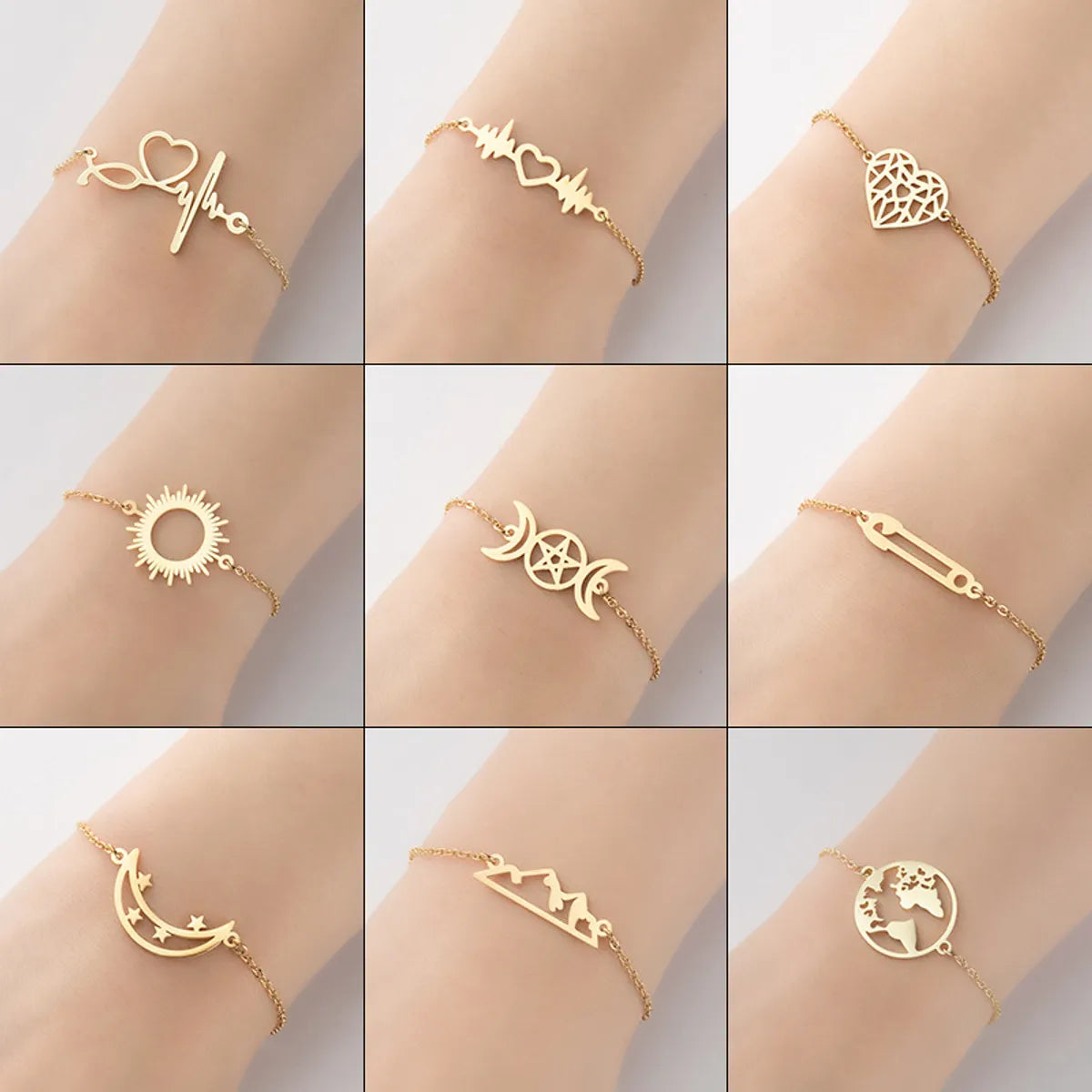 Ladies solid bangles-Fashion Heart Shape 201 Stainless Steel 18K Gold Plated Bracelets In Bulk