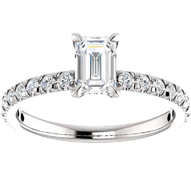 Ladies engagement rings with a twist-1 1/2 Ct Emerald Cut Diamond Engagement Ring 14k White Gold