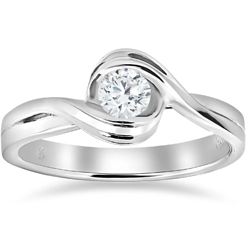 Ladies engagement rings with unique settings-1/2 ct Solitaire Round Brilliant Cut Diamond Engagement Ring 14k White Gold