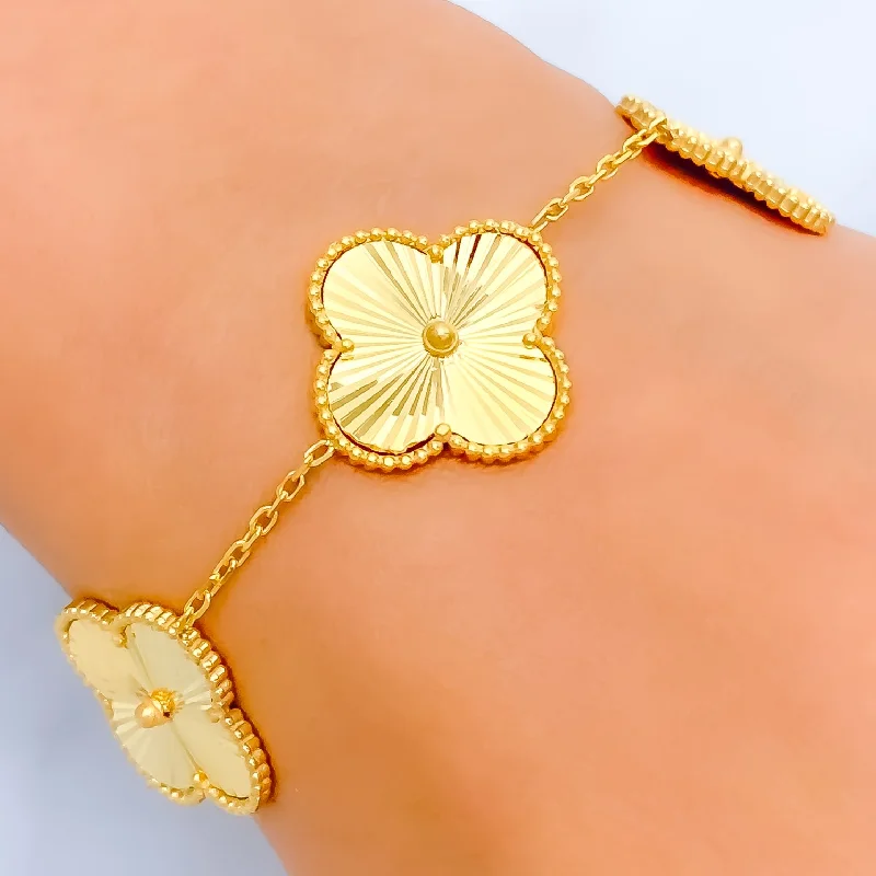 Ladies boho bracelets-Large 21k Gold Multi-Clover Bracelet